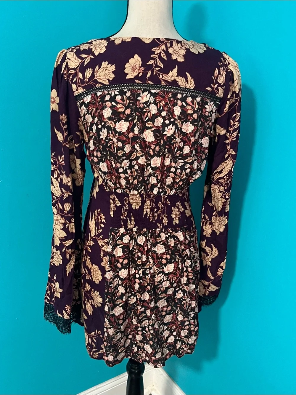 Free People S Odette Purple Floral Printed Long Sleeve Tunic Top